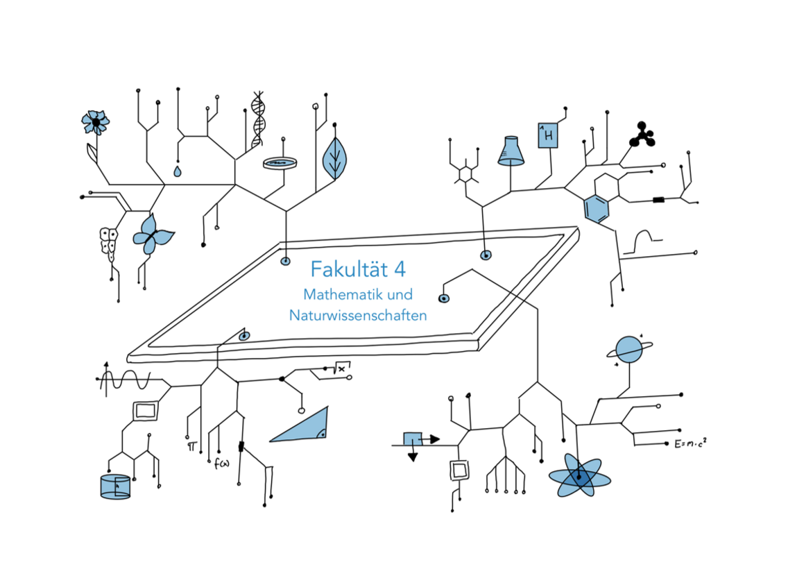Illustration eines Netzwerks aus chemischen Formeln, Molekülen und wissenschaftlichen Symbolen